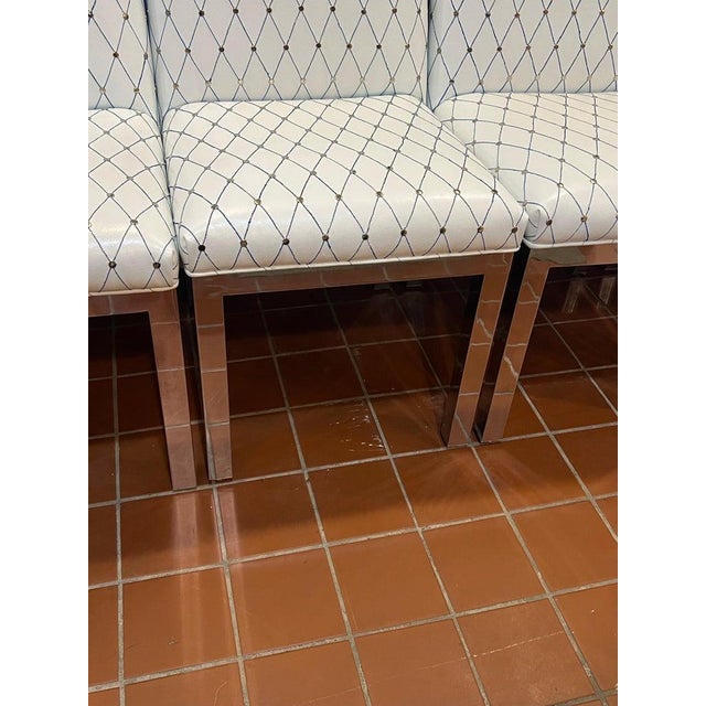 Set of 6 Custom White Leather Parsons Dining Chairs Attributed to Design Institute of America For Sale - Image 14 of 18