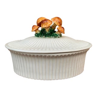 Vintage Italian Glazed Ceramic Trompe l'Oeil Mushroom Casserole Dish For Sale