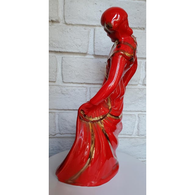 1950s Tall Red Glossy Gilded Ceramic Figurine of a Matador Bullfighter For Sale - Image 4 of 12