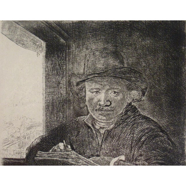 Rembrandt Van Rijn Self Portrait, Drawing At The Window 1648 Original Print For Sale - Image 4 of 6