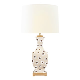 Matthew Izzo Home Gina Handpainted Tole Table Lamp in a Brown Spotted Leopard Pattern With a Cream Silk Shade For Sale