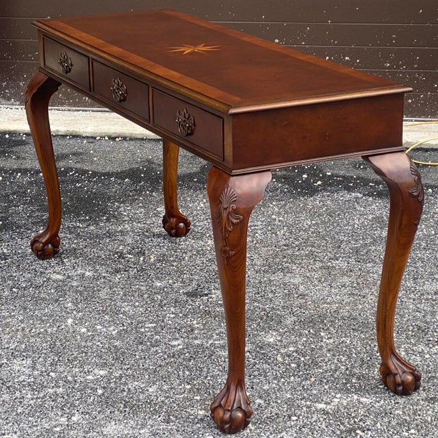 Trosby Furniture Chippendale Style Ball & Claw Burl Console Table For Sale - Image 4 of 13