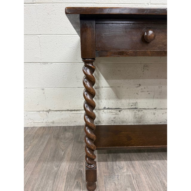 Early 20th Century Antique Stickley Bros Barley Twist Oak Library Table With Drawer For Sale - Image 5 of 15