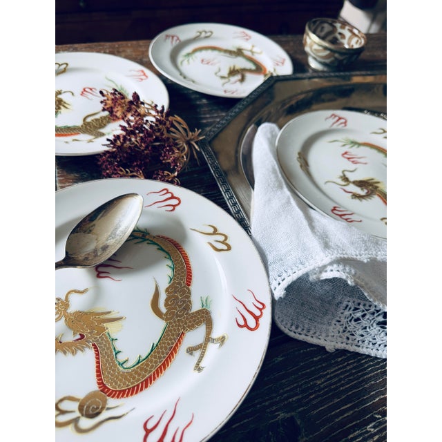 Vintage Japanese Dragonware Moriage Plates – Set of 6 For Sale - Image 4 of 12