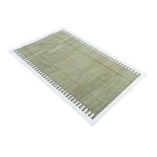 Not Yet Made - Made To Order Handmade Cotton Area Rug Vegetable Dyed Olive Green and White Zig Zag Striped Rug-12'x15' For Sale
