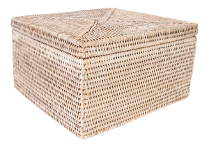 Artifacts Rattan Flat File Organizer Storage Box with Lid in White Wash