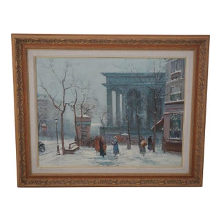 Stunning 20th Century Paris Winter Scene Oil Painting on Canvas For Sale