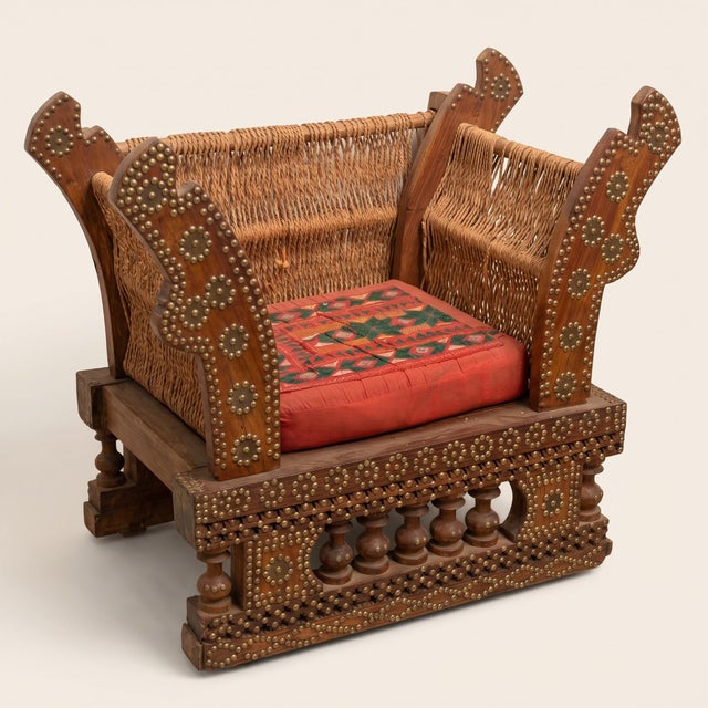 Antique Indian Brass-Studded Rope Pidha Chairs - a Pair For Sale In Houston - Image 6 of 6
