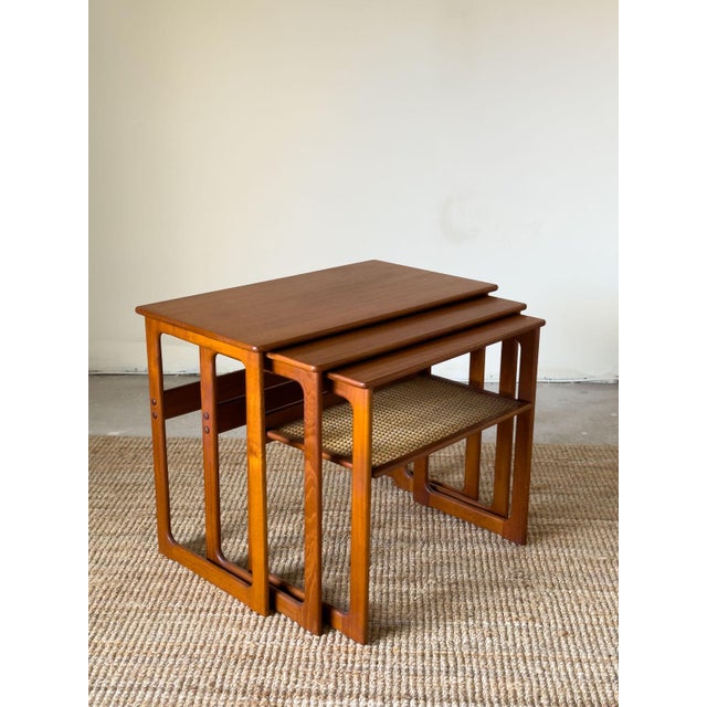 Teak Nest of Tables with Rattan Shelf by Johannes Andersen for Silkeborg, 1960s, Set of 3 For Sale - Image 17 of 17