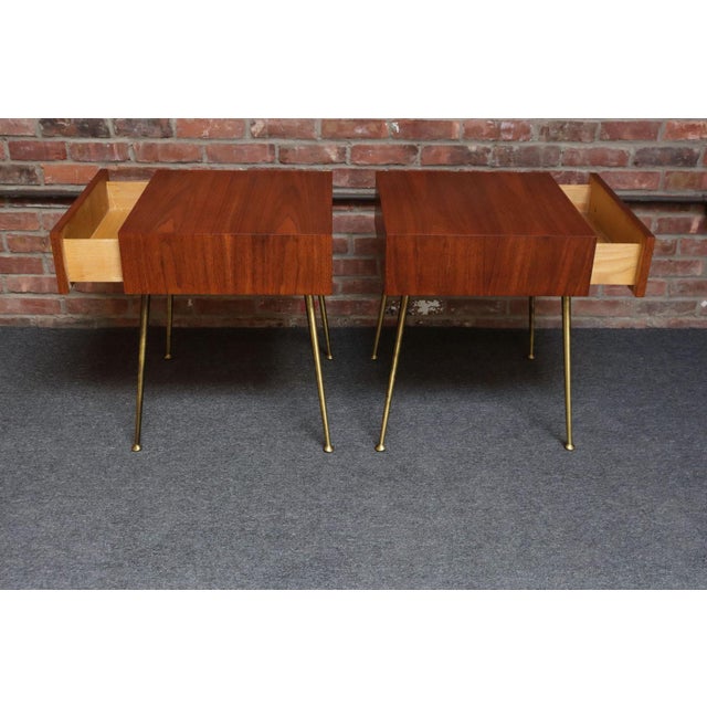 Pair of Walnut and Brass Single Drawer Nightstands by t.h. Robsjohn-Gibbings For Sale In New York - Image 6 of 18