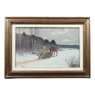 Andrei Afanas'evich Egorov, Sleigh on the Snow, 1900s, Tempera on Cardboard, Framed For Sale