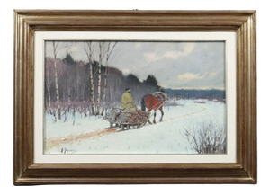 Andrei Afanas'evich Egorov, Sleigh on the Snow, 1900s, Tempera on Cardboard, Framed