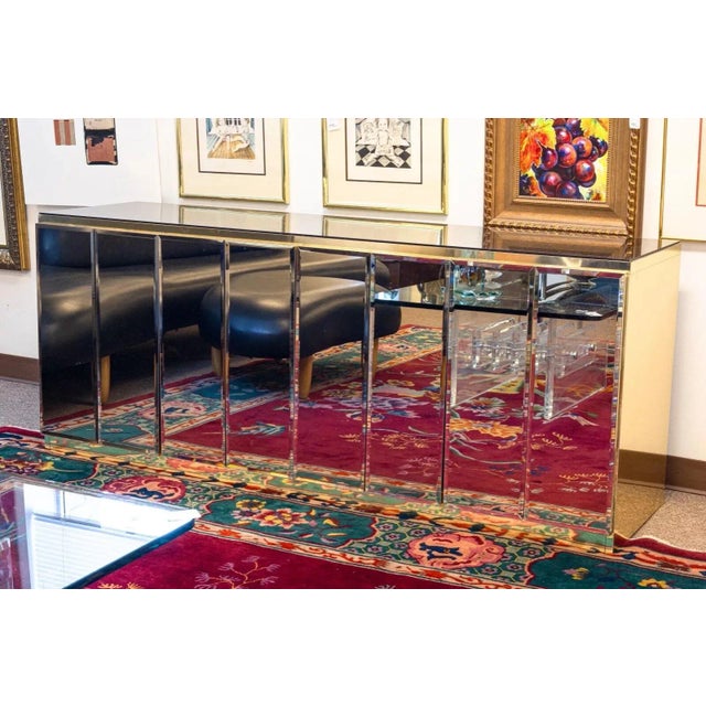 Late 20th Century Ello Brass and Beveled Mirrors 4 Door Hollywood Regency Credenza Sideboard For Sale - Image 5 of 11