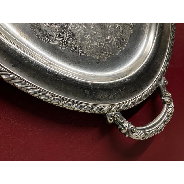 Mid-Century Oneida Silver-Plated 25" Grand Oval Butler’s Tray With Etched Victorian Scroll For Sale - Image 12 of 18
