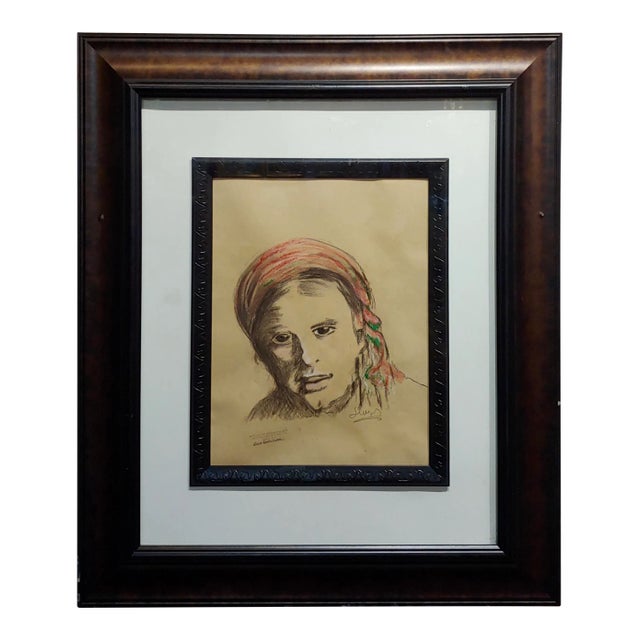 Leon Wyczólkowski -Portrait of a Woman in a Red Headscarf-Pastel Drawing on Paper For Sale