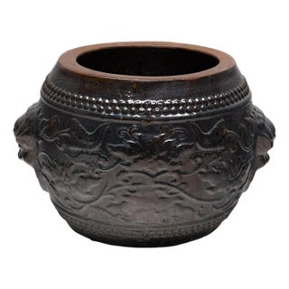 Chinese Ornate Garden Drum Planter, C. 1900 For Sale