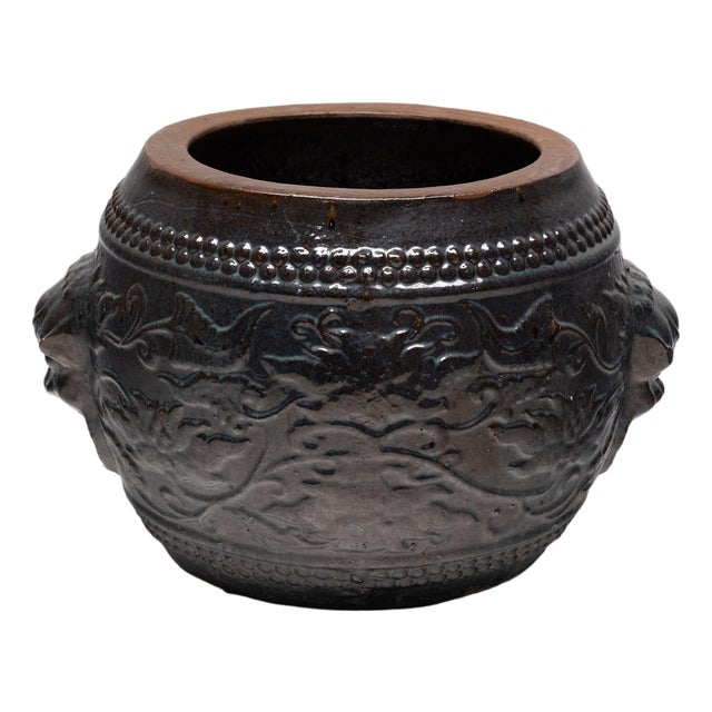 Chinese Ornate Garden Drum Planter, C. 1900 For Sale