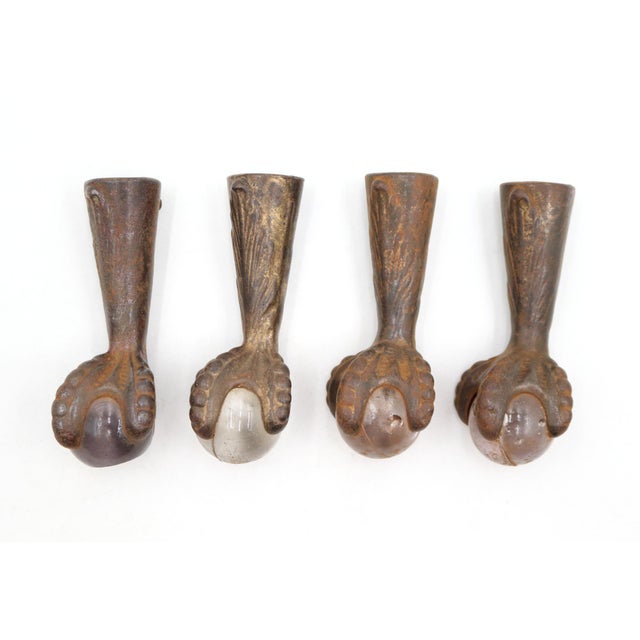 Victorian Set of Antique Cast Iron Claw & Glass Ball Furniture Feet For Sale - Image 3 of 3