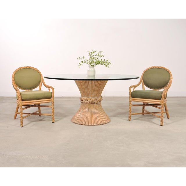 Iconic genuine signed rattan bamboo dining table made in the California coastal organic modern style by McGuire artisans....