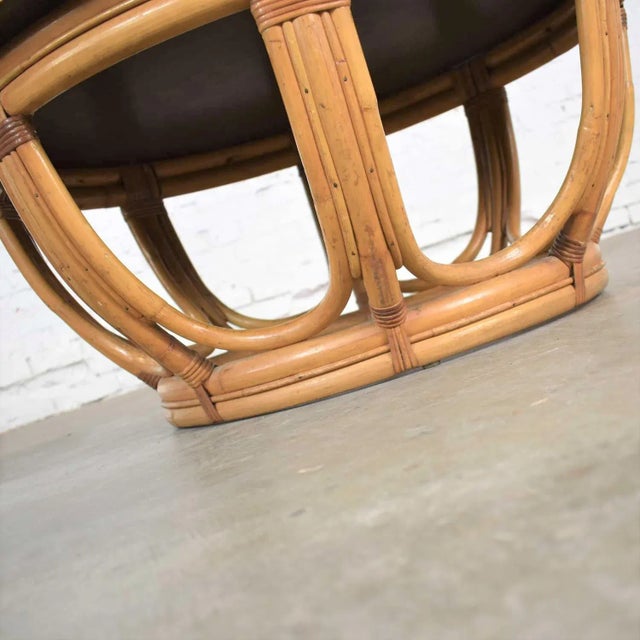Vintage Coastal Style Coffee or End Table Round Rattan Drum Shape With Laminate Top For Sale - Image 9 of 11