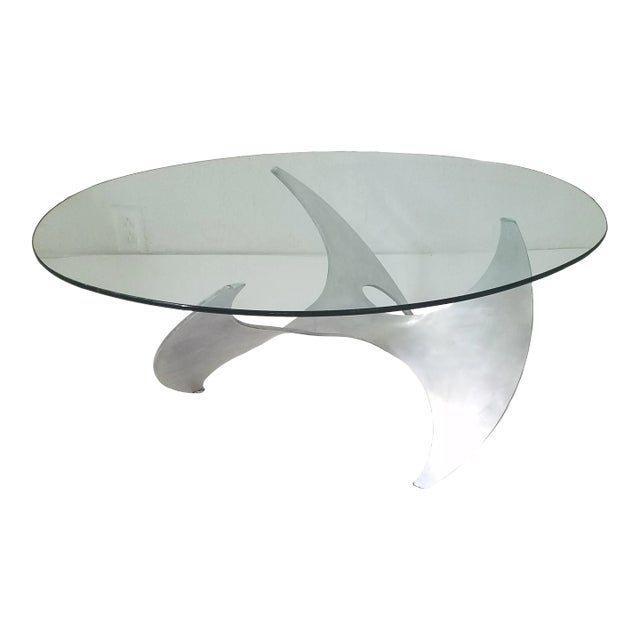 1960s Vintage Coffee Table Glass Aluminum Propeller Knut Hesterberg for Ronald Schmitt Mid Century Modern For Sale