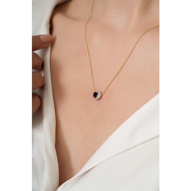Mid 20th Century Mid 20th Century Inspired Sapphire Diamond Heart Necklace in 14k Gold For Sale - Image 5 of 14