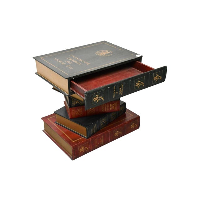 Charming and Whimsical "Stacked Books" Decorative Side Table crafted to resemble a casually stacked collection of...