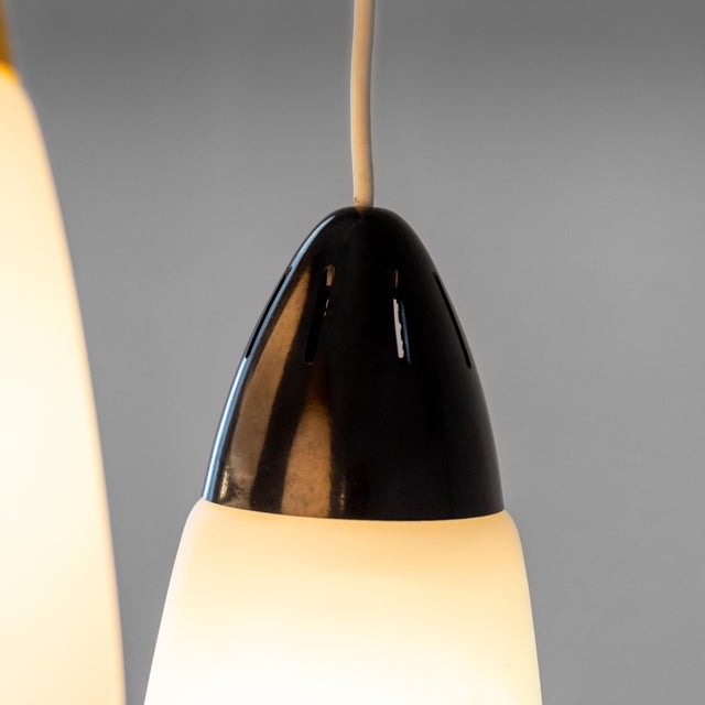 Italian Modern Three-Light Pendant Light in Opaline Glass and Iron, 1970s For Sale - Image 9 of 13