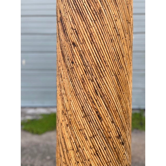 Tall + Lean Spiral-Wrapped Distressed Rattan Pedestal | Late 20th Century in the Style of Gabriela Crespi For Sale - Image 9 of 13