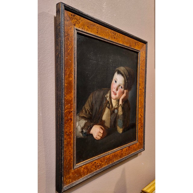 Brown Portrait of a Child Coal Worker -19th Century Victorian Oil Painting For Sale - Image 8 of 9