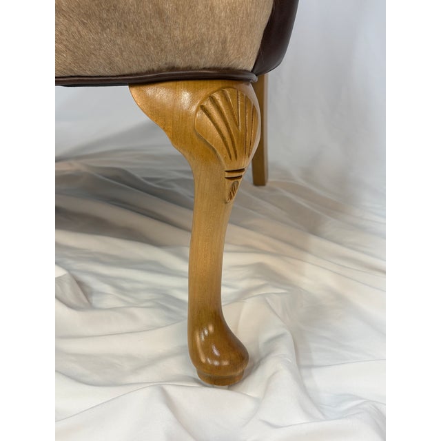 Champagne 1970s Custom Wingback Chair in Brazilian Champagne Hair-on-Hide & Italian Espresso Leather – Crocodile Embossed Accents For Sale - Image 8 of 11