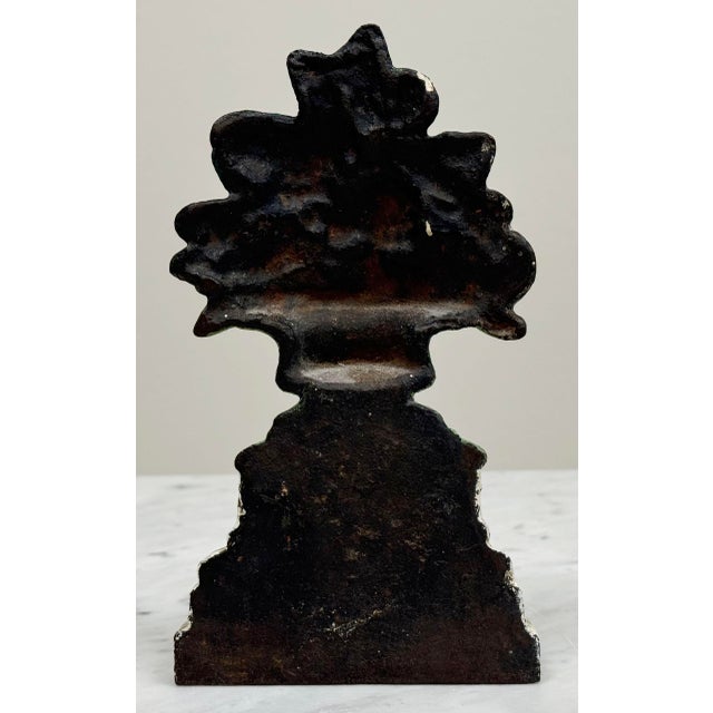 Antique Petite Floral Basket Cast Iron Doorstop For Sale - Image 4 of 6