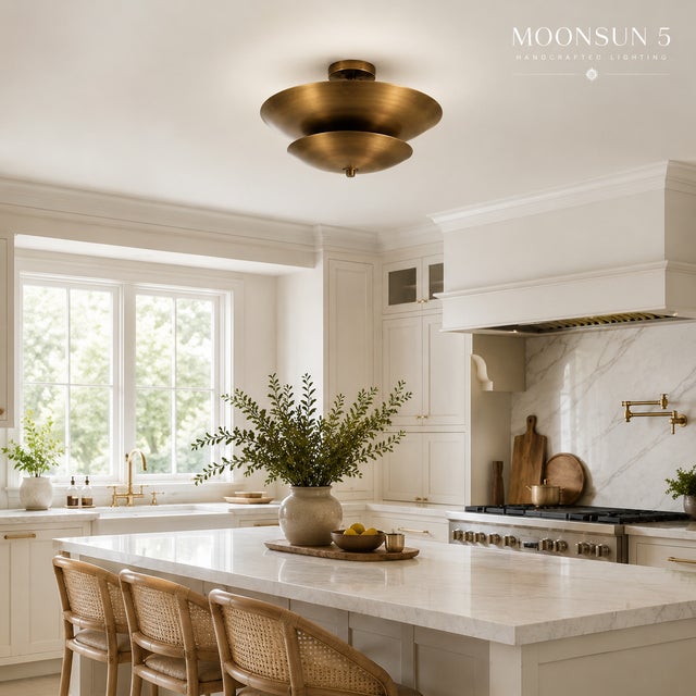 Bring timeless elegance and modern simplicity into your home with this handcrafted antique brass flush mount ceiling light...