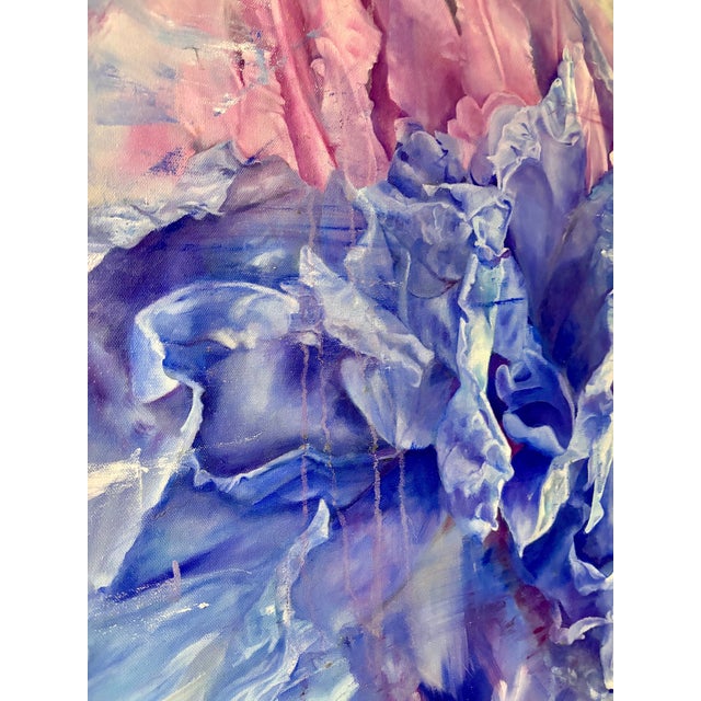Metal Blue Iris Framed Oil on Canvas by Shelly Gurton "Dreaming in Blue" For Sale - Image 7 of 9