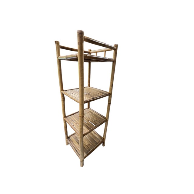 Chinoiserie Coastal Bamboo Four Tier Shelf For Sale - Image 3 of 3