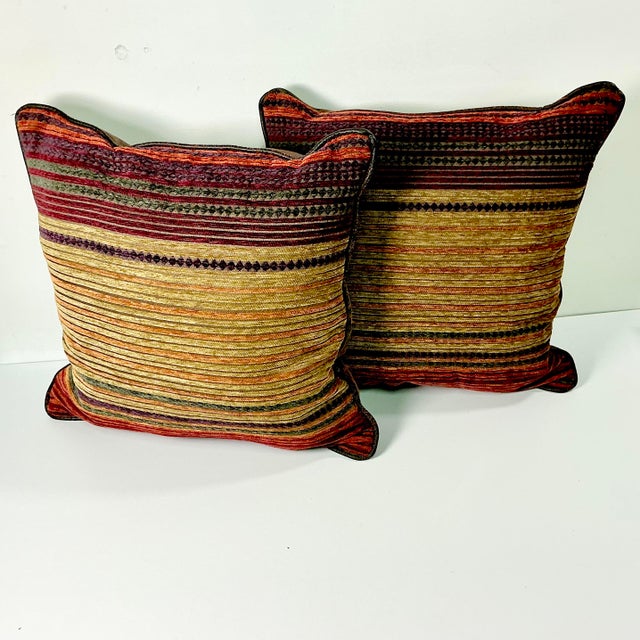 1980s 1980s Vintage Boho Chic Southwestern Ralph Lauren Jewel Tone Cut Striped Chenille Decorative Pillows - A Pair For Sale - Image 5 of 13