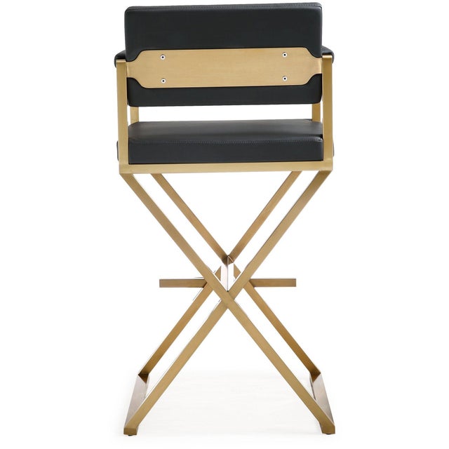 Director Black Vegan Leather & Gold Steel Bar Stool For Sale - Image 4 of 10