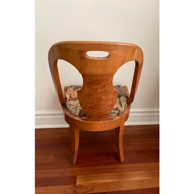 1930s Biedermeier Revival Burl Veneer Inlay Side Chair With Floral Tapestry Seat, Circa 1930s For Sale - Image 5 of 12
