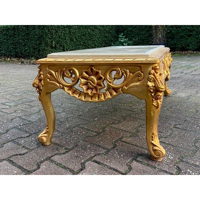 Gold 1970s Italian Artisan Baroque Gold Beech Marble Table For Sale - Image 8 of 12