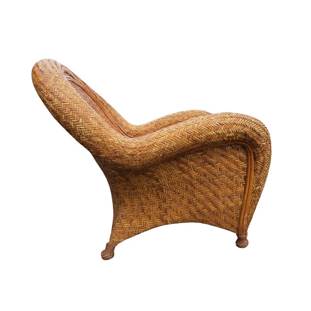 Pottery Barn Malabar Woven Wicker Rattan Lounge Chairs and Ottoman 3 Pieces Chairish