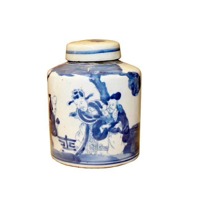 Chinese Blue White Ceramic 3 Gods Graphic Container Urn Jar For Sale In San Francisco - Image 6 of 6