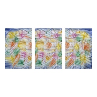 1920 Theater Mountain Construction Modernist Multicolor Fine Art Print Triptych by Paul Klee, 24" X 36" Per Panel For Sale