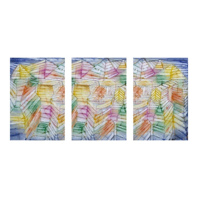 1920 Theater Mountain Construction Modernist Multicolor Fine Art Print Triptych by Paul Klee, 24" X 36" Per Panel For Sale