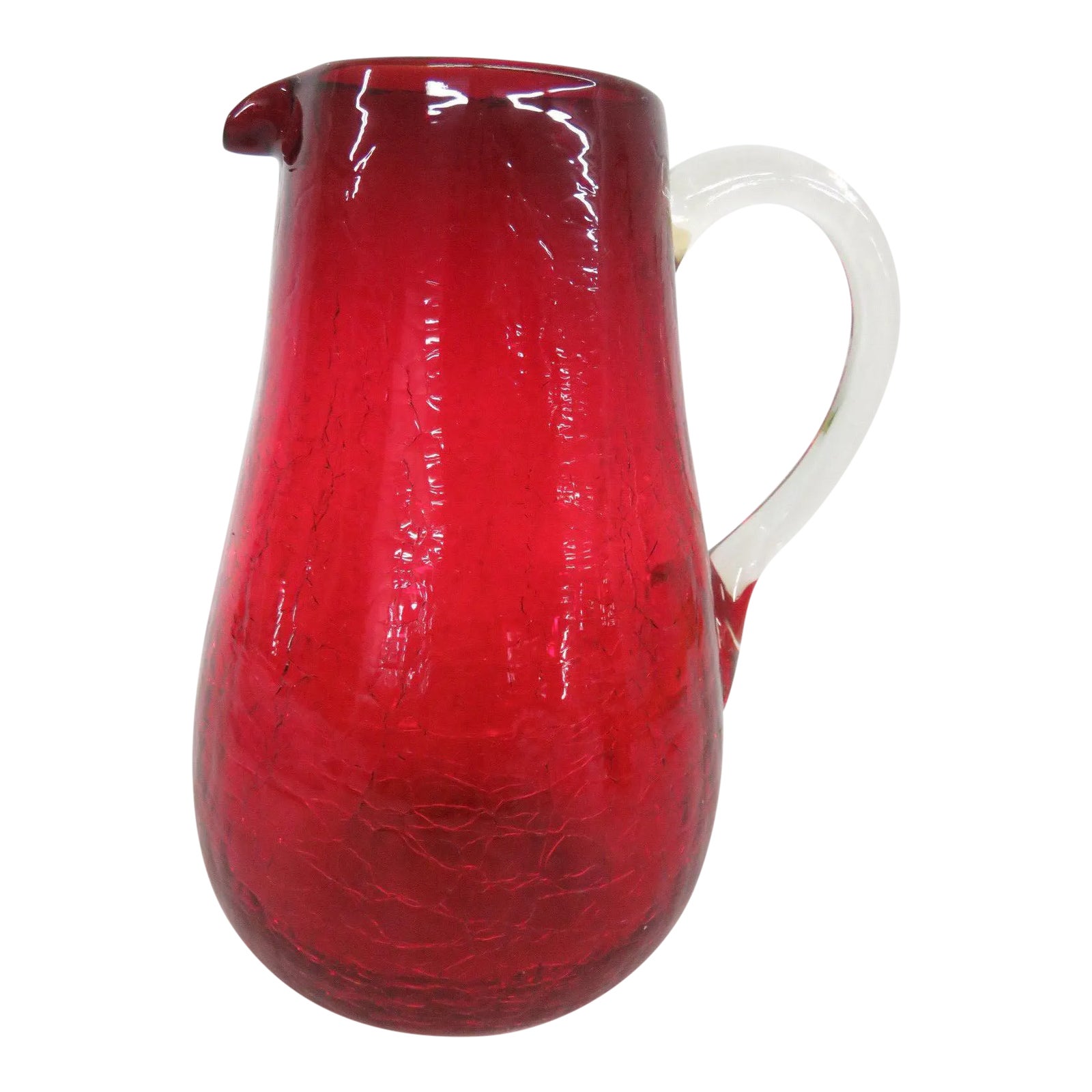 Mid Century Modern Crackle Glass Ruby Red Pitcher Milk Creamer | Chairish