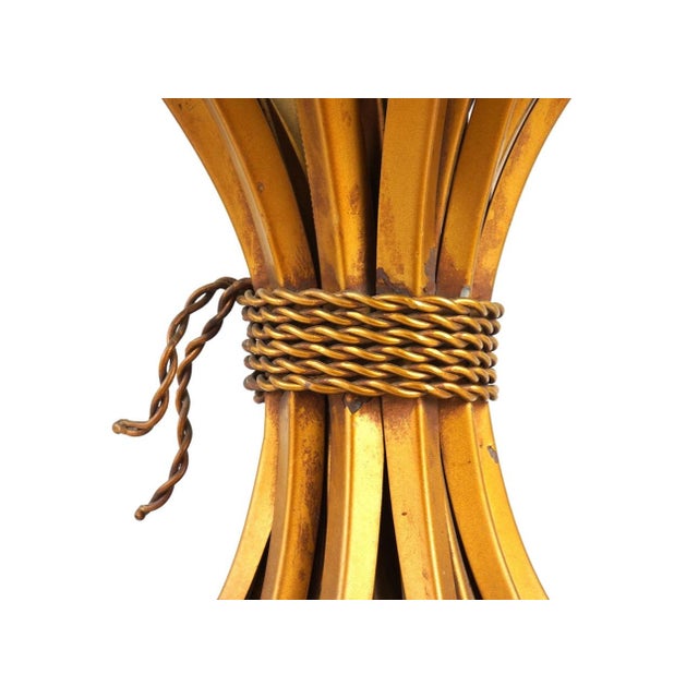 Hollywood Regency Italian Gilt Metal and Tole Sheaf of Wheat Coffee Table with original heavy glass top from the Mid-20th...