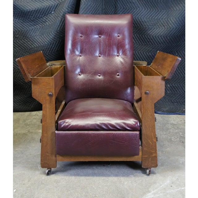 Late 19th Century Late 19th Century Antique Streit Mission Craftsman Quartersawn Oak Morris Library Lounge Arm Chair For Sale - Image 5 of 12
