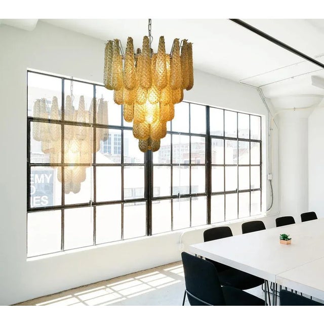1970s Italian Amber Crystal Chandeliers in Murano, Set of 2 For Sale - Image 5 of 17