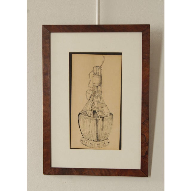 Quality Custom Framed Stippled Ink Drawing of a Chianti Wine Bottle, Likely by Davetta Greenberg, Unsigned