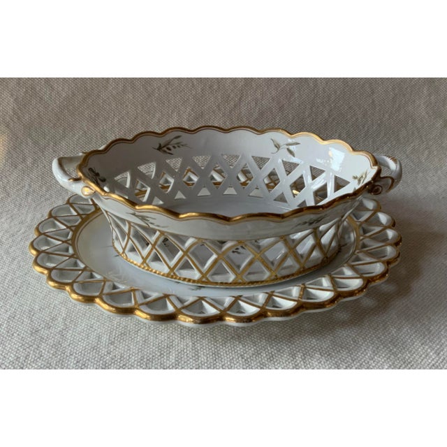 Ceramic Antique French Reticulated Porcelain Chestnut Basket With Stand For Sale - Image 7 of 8