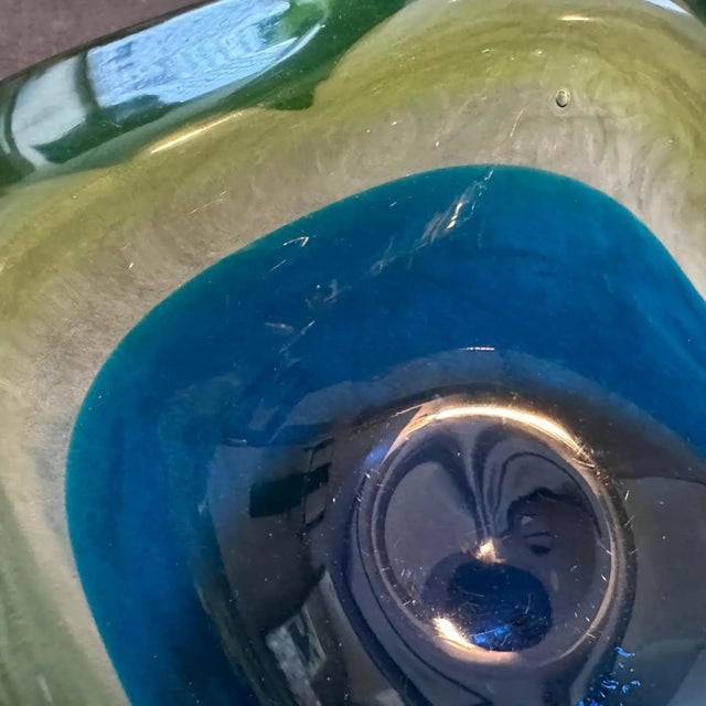 Seguso 1970s Modern Blue and Green Lime Sommerso Murano Glass Ashtray by Seguso For Sale - Image 4 of 11